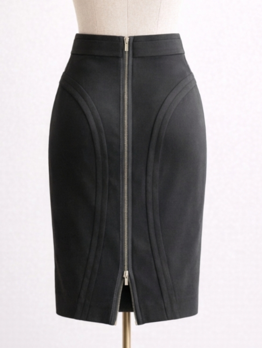 BCBGMAXAZRIA Black Structured Pencil Skirt Exposed Back Zipper Minimalist SMALL - Picture 3 of 14